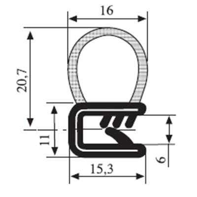 20.7 x 16 Black EPDM Door Profile