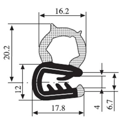 20.2 x 16.2 Black EPDM Door Profile