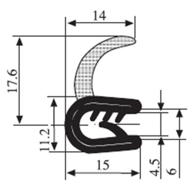 17.6 x 14 Black EPDM Door Profile