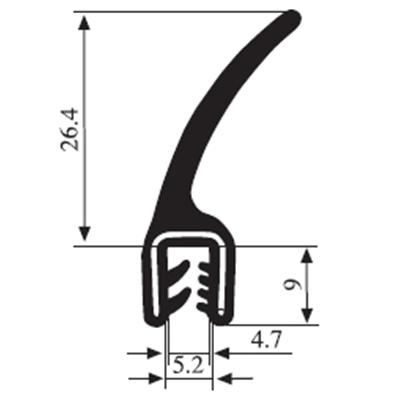26.4 x 9 Black EPDM Door Profile