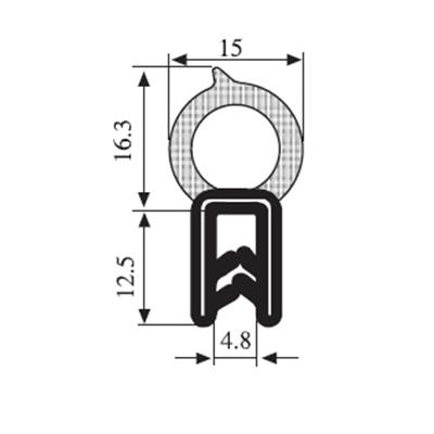 28.8 x 15 Black EPDM Boot Seal Profile