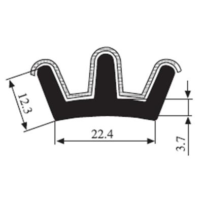 12.3 x 22.4 Black EPDM Glass Run Channel Profile