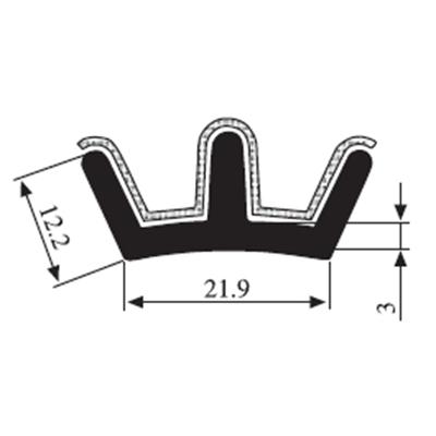 12.2 x 21.9 Black EPDM Glass Run Channel Profile