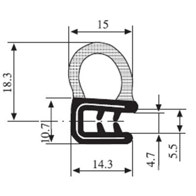 18.3 x 15 Black EPDM Door Profile