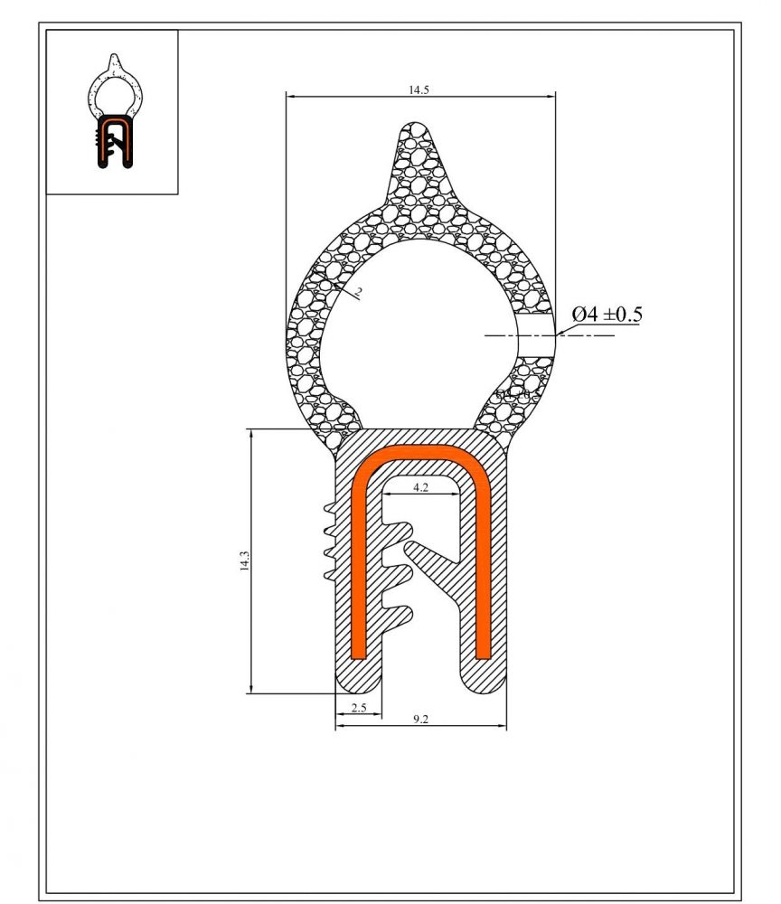 34.3 x 15 Black EPDM Boot Seal Profile