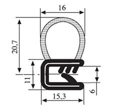 20.7 x 16 Black EPDM Door Profile