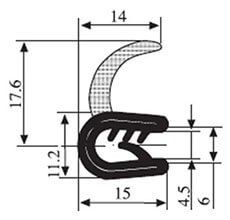 17.6 x 14 Black EPDM Door Profile