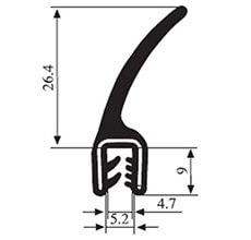 26.4 x 9 Black EPDM Door Profile