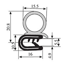 16 x 20.8 PVC - EPDM Sealing Profile