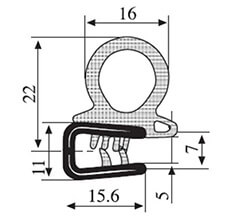 15.6 x 22 PVC - EPDM Sealing Profile