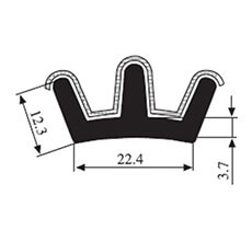 12.3 x 22.4 Black EPDM Glass Run Channel Profile