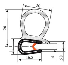 16.5 x 26 PVC - EPDM Side Seal Profile