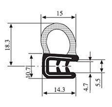 18.3 x 15 Black EPDM Door Profile