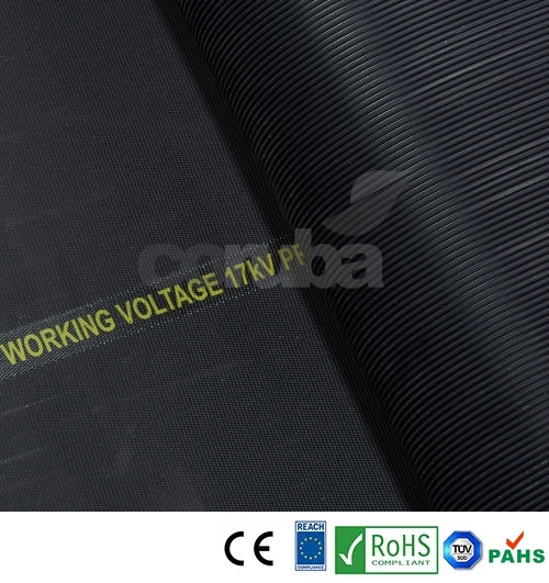 Fine Ribbed Black Rubber Matting to IEC61111-2009 Class 2, 17,000v Working / 30,000V tested