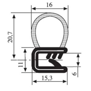 20.7 x 16 Black EPDM Door Profile