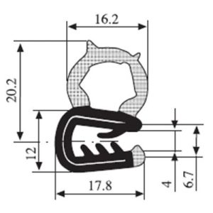 20.2 x 16.2 Black EPDM Door Profile