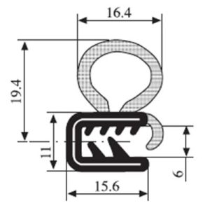 19.4 x 16.4 Black EPDM Door Profile