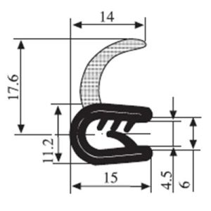 17.6 x 14 Black EPDM Door Profile