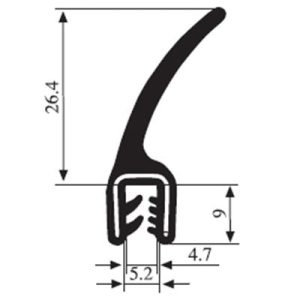 26.4 x 9 Black EPDM Door Profile