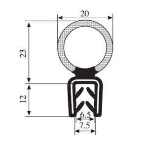 35 x 20 Black EPDM Boot Seal Profile