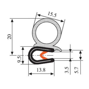 13.8 x 20 PVC - EPDM Sealing Profile