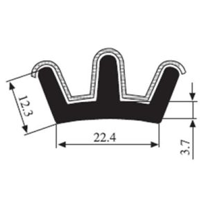 12.3 x 22.4 Black EPDM Glass Run Channel Profile