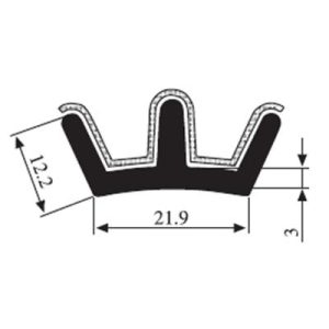 12.2 x 21.9 Black EPDM Glass Run Channel Profile