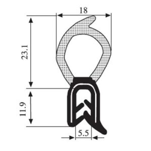 35 x 18 Black EPDM Boot Seal Profile