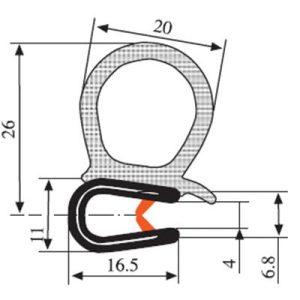 16.5 x 26 PVC - EPDM Side Seal Profile
