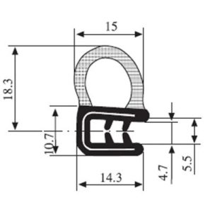 18.3 x 15 Black EPDM Door Profile